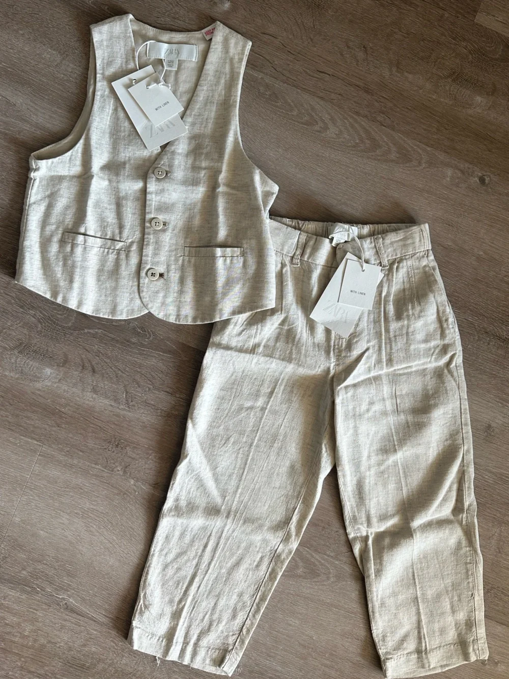 Zara Kids Linen Blend Suit Vest & Pants Set